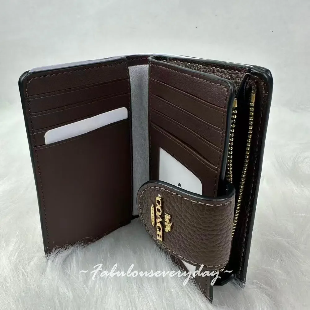 Coach Medium Corner Zip Wallet In Pebbled Leather/Gold/Maple CBO41 NWT